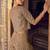 Beige faux georgette embroidered readymade top & palazzo set with jacket