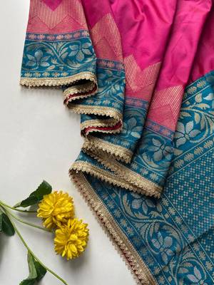 magenta color zari weaves contrast pallu and designer chaap border silk blend saree 3