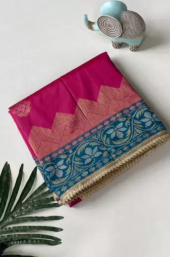 magenta color zari weaves contrast pallu and designer chaap border silk blend saree