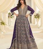 Purple faux georgette embroidered readymade anarkali suit