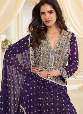 Purple faux georgette embroidered readymade anarkali suit 2