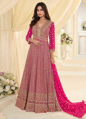 Rani pink faux georgette embroidered readymade anarkali suit 1