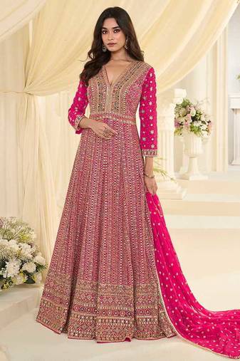 Rani pink faux georgette embroidered readymade anarkali suit