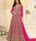 Rani pink faux georgette embroidered readymade anarkali suit