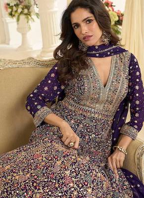 Purple faux georgette embroidered readymade anarkali suit 3
