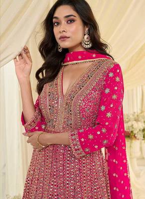 Rani pink faux georgette embroidered readymade anarkali suit 2