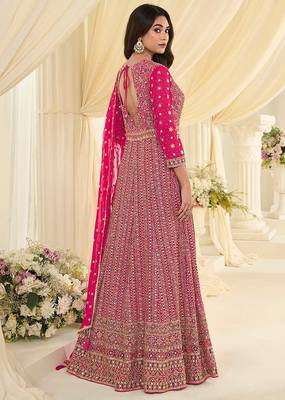 Rani pink faux georgette embroidered readymade anarkali suit 3
