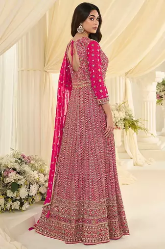 Rani pink faux georgette embroidered readymade anarkali suit