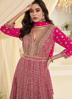 Rani pink faux georgette embroidered readymade anarkali suit 4