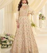 Cream faux georgette embroidered readymade anarkali suit
