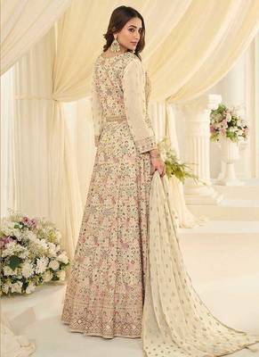 Cream faux georgette embroidered readymade anarkali suit 2