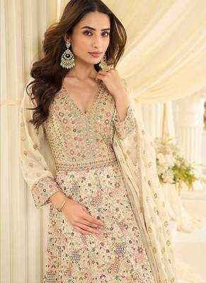Cream faux georgette embroidered readymade anarkali suit 3