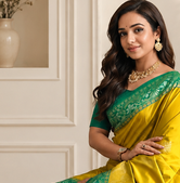 mustard yellow color zari weaves contrast pallu and designer chaap border silk blend saree