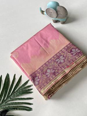 onion pink color zari weaves contrast pallu and designer chaap border silk blend saree 4