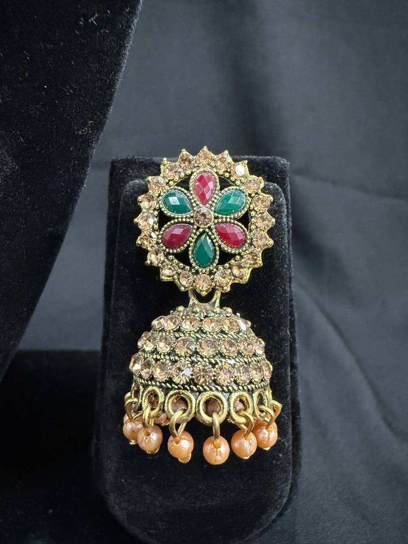 Antique Gold Multicolor Kundan Jhumka Earrings for Women, Pearl Drop Traditional Wedding Festive Jewellery