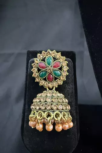 Antique Gold Multicolor Kundan Jhumka Earrings for Women, Pearl Drop Traditional Wedding Festive Jewellery