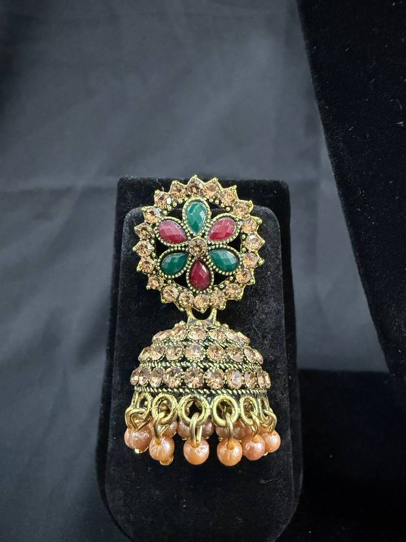 Antique Gold Multicolor Kundan Jhumka Earrings for Women, Pearl Drop Traditional Wedding Festive Jewellery