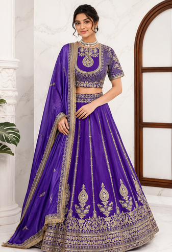 Purple thread with Sequnce Work Silk Blend Lehenga Choli Set