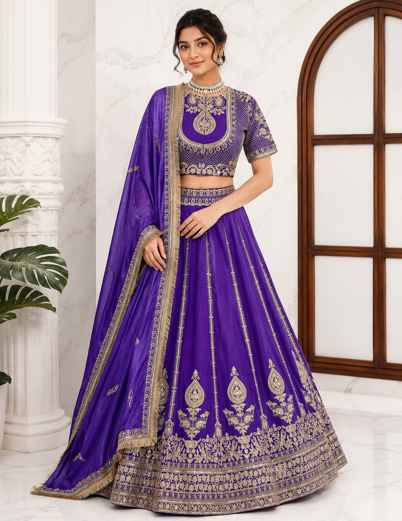 Purple thread with Sequnce Work Silk Blend Lehenga Choli Set