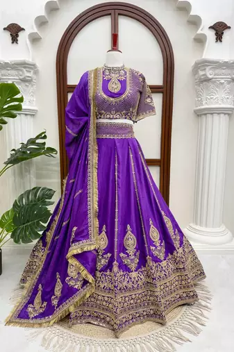 Purple thread with Sequnce Work Silk Blend Lehenga Choli Set