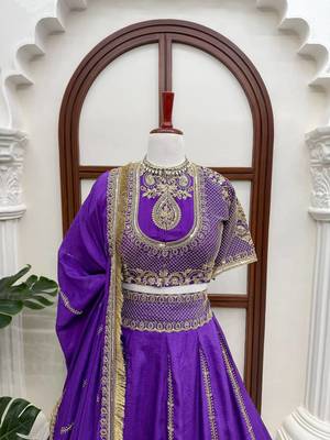 Purple thread with Sequnce Work Silk Blend Lehenga Choli Set 3