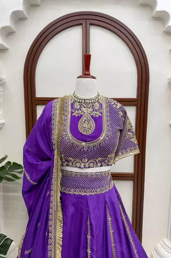 Purple thread with Sequnce Work Silk Blend Lehenga Choli Set