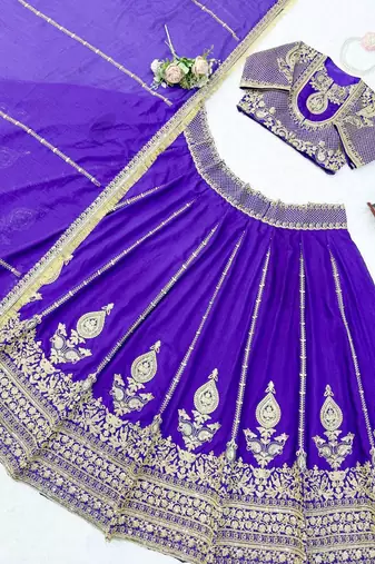 Purple thread with Sequnce Work Silk Blend Lehenga Choli Set
