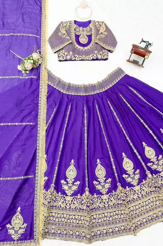 Purple thread with Sequnce Work Silk Blend Lehenga Choli Set