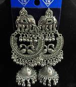 Oxidised Silver Elephant Chandbali Jhumka Earrings for Women, Tribal Ethnic Jewellery for Navratri Garba Wedding