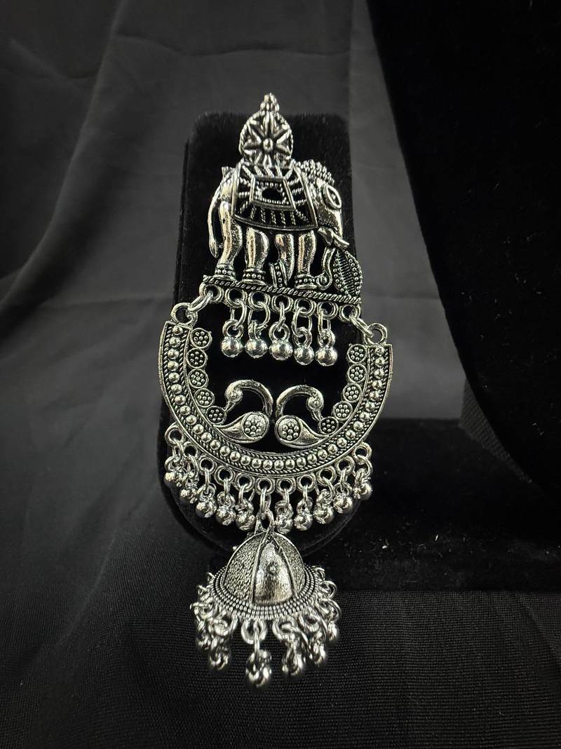Oxidised Silver Elephant Chandbali Jhumka Earrings for Women, Tribal Ethnic Jewellery for Navratri Garba Wedding