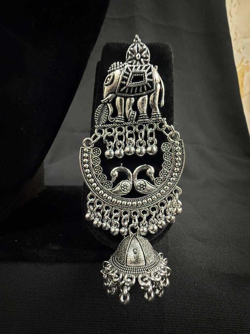 Oxidised Silver Elephant Chandbali Jhumka Earrings for Women, Tribal Ethnic Jewellery for Navratri Garba Wedding