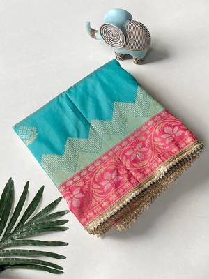 green color zari weaves contrast pallu and designer chaap border silk blend saree 4