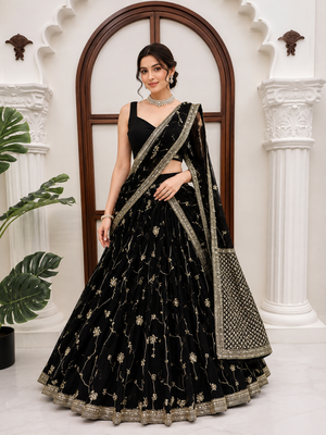 Black thread with Sequnce Work Foux Gorgette Lehenga Choli Set 1