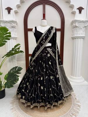 Black thread with Sequnce Work Foux Gorgette Lehenga Choli Set 2