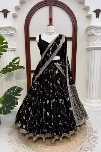 Black thread with Sequnce Work Foux Gorgette Lehenga Choli Set