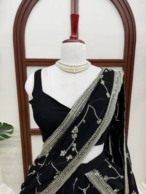 Black thread with Sequnce Work Foux Gorgette Lehenga Choli Set 3