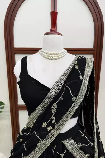 Black thread with Sequnce Work Foux Gorgette Lehenga Choli Set
