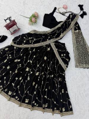 Black thread with Sequnce Work Foux Gorgette Lehenga Choli Set 4