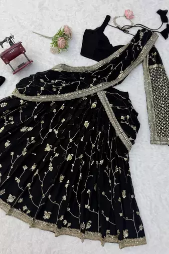 Black thread with Sequnce Work Foux Gorgette Lehenga Choli Set