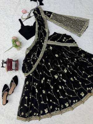 Black thread with Sequnce Work Foux Gorgette Lehenga Choli Set 5