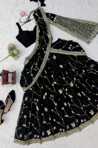 Black thread with Sequnce Work Foux Gorgette Lehenga Choli Set