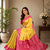 yellow color zari weaves contrast pallu and designer chaap border silk blend saree