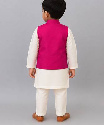 White pink embroidered silk blend kurta jacket set 2