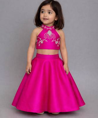 Pink embroidered silk blend lehenga set 1