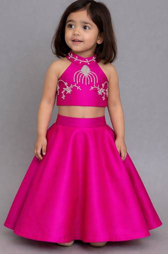 Pink embroidered silk blend lehenga set