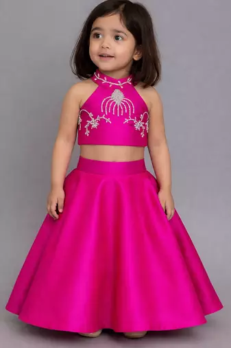 Pink embroidered silk blend lehenga set