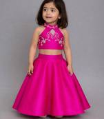 Pink embroidered silk blend lehenga set