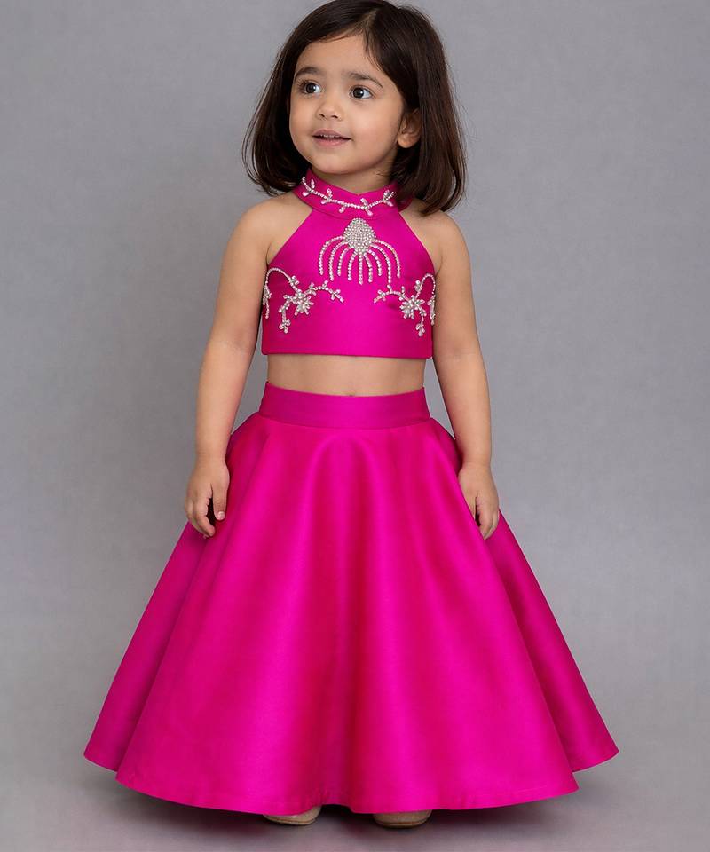 Pink embroidered silk blend lehenga set