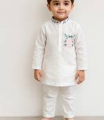 White embroidered silk blend kurta set