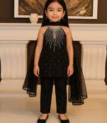 Black embroidered silk blend kurti set